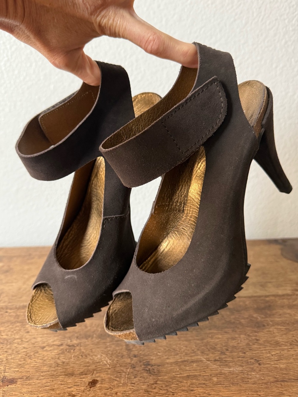 Pedro García Women’s Dark Brown Suede Peep-Toe Heels with Ankle Strap 38.5/8.5